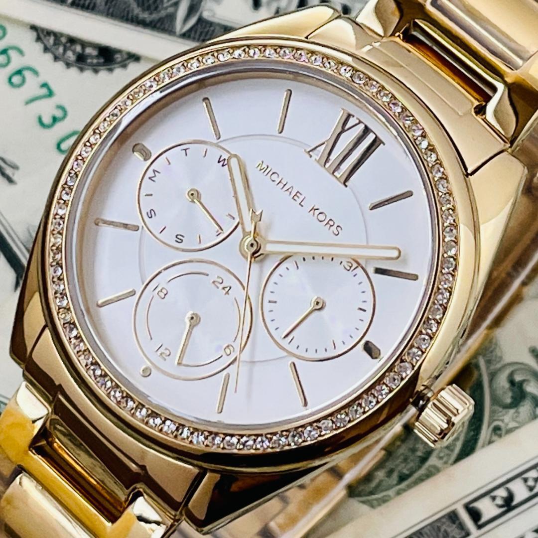 【新品未使用】MICHAEL KORSマイケルコースMK7094レディース腕時計ゴールド即納クロノグラフ高級ブランド女性クォーツ/ダイヤ/ホワイト  アクセサリー、時計 レディース腕時計 クロノグラフ