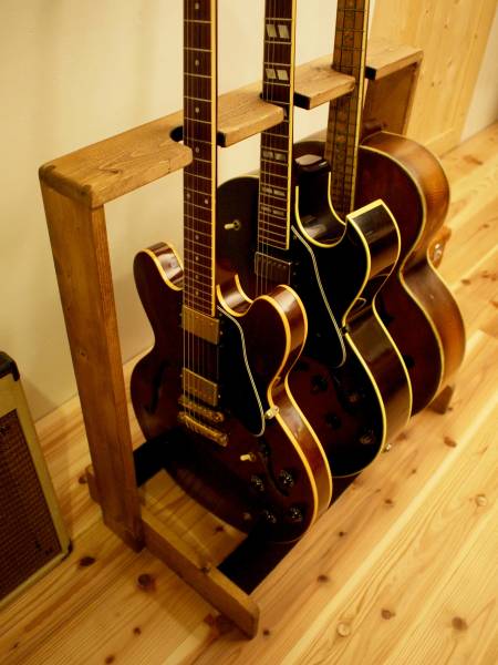  guitar stand *3 pcs hold .* walnut color * easy storage * Kumamoto prefecture production * high class hinoki cypress material *