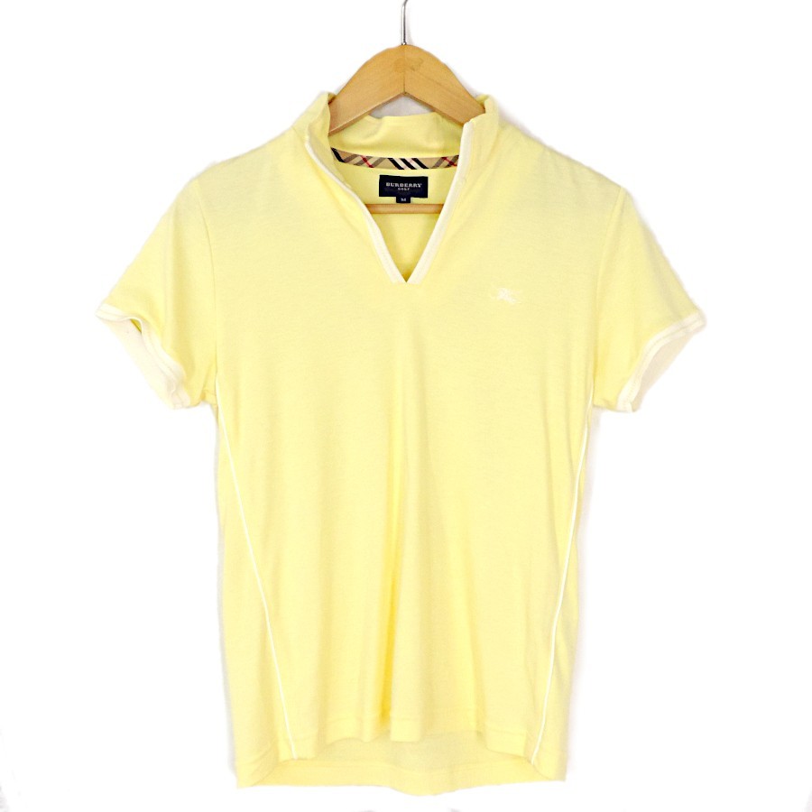  Burberry Golf polo-shirt lady's yellow cotton size M three . association BURBERRY GOLF