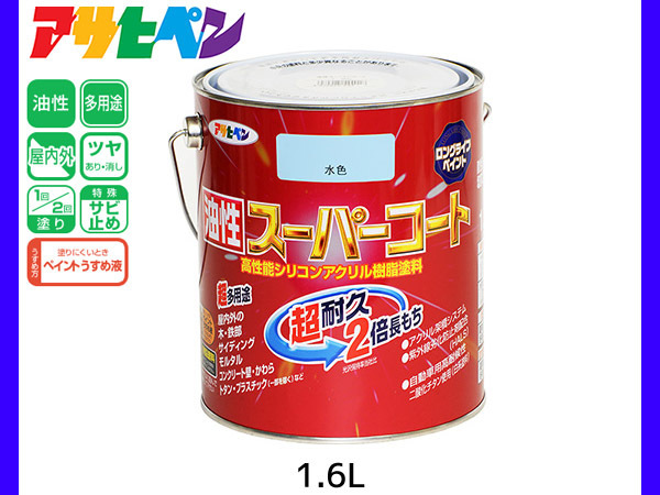 油性スーパーコート 1.6L 水色 塗料 超耐久 2倍長持ち DIY 錆止め剤 アサヒペン_画像1