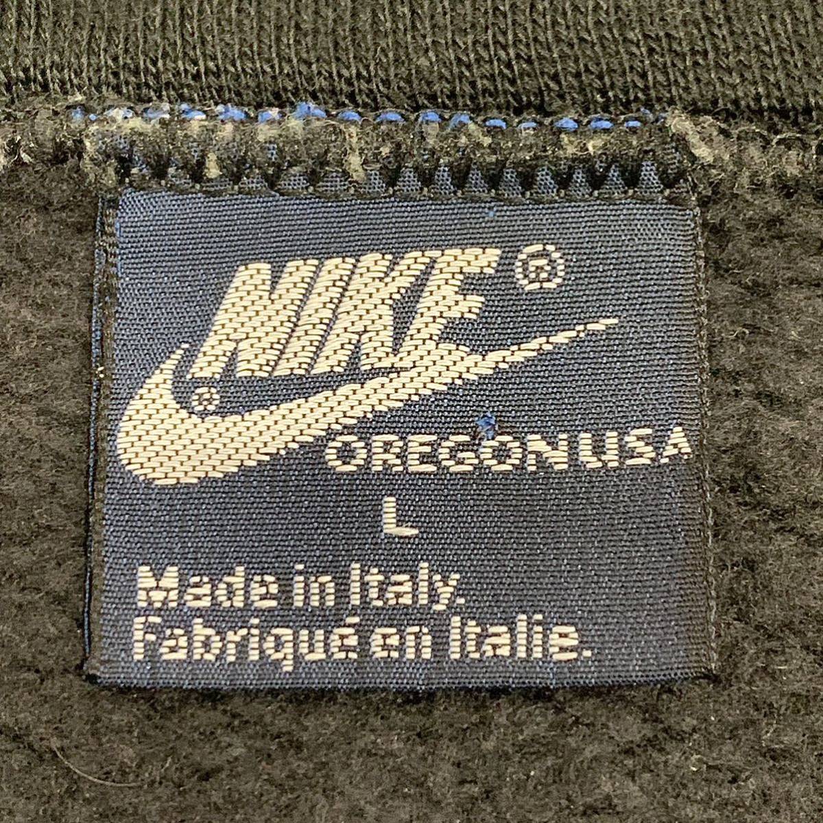 希少 NIKE (ナイキ) 80s イタリア製 ヴィンテージ 紺タグ OREGON USA アノラック型 ハーフジップ スウェット 黒白緑 L 古着 ジャージ