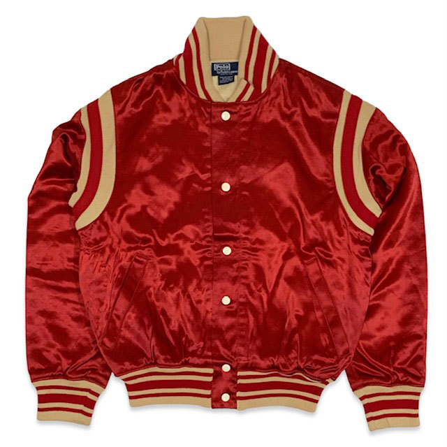 希少■ Polo by Ralph Lauren (ポロ ラルフローレン) USA製 ヴィンテージ POLO BALL ☆ サテン スタジャン 赤 レッド S 90s 古着 オールド_画像2