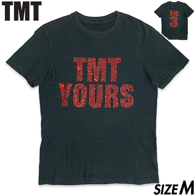 国内正規品■日本製 TMT YOURS BIG3 ラインストーン 装飾 ヴィンテージ加工 半袖 Tシャツ 黒赤 ブラック/レッド M アメカジ 古着_画像1