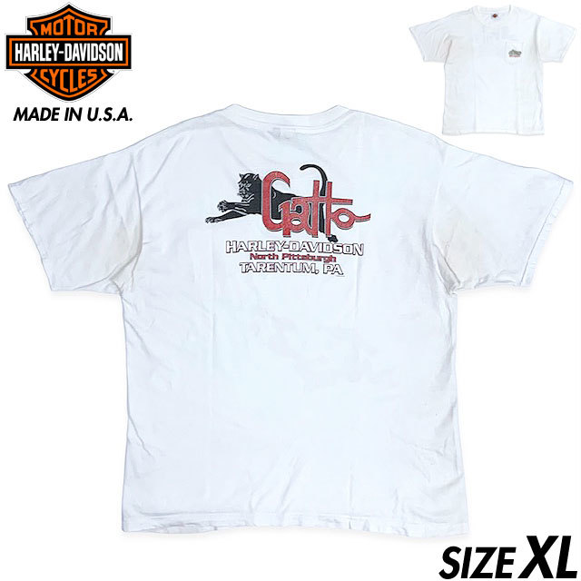 希少■HARLEY DAVIDSON (ハーレーダビッドソン) アメリカ製 Gatto North Pittsburgh 胸ポケット 半袖 Tシャツ 白ホワイト XL USA製 2004年_画像1