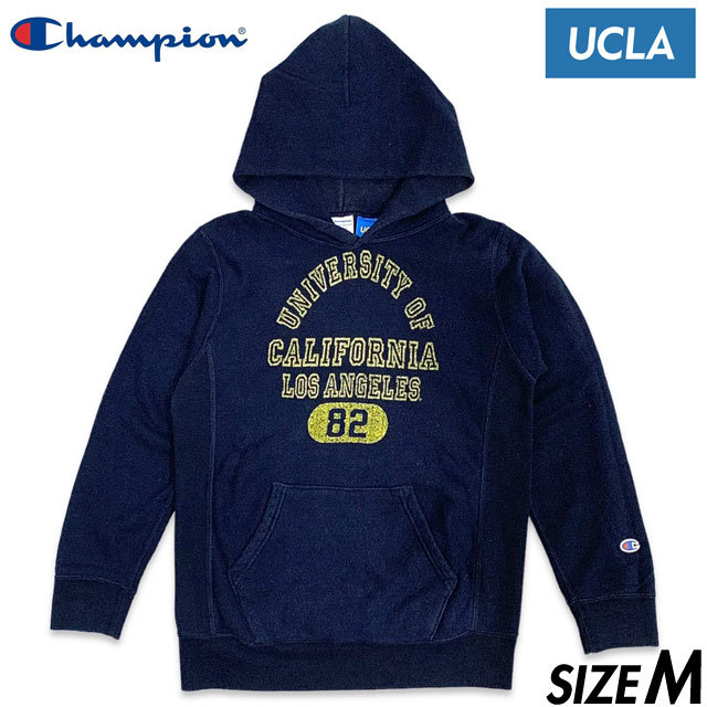 希少■ Champion (チャンピオン) REVERSE WEAVE リバースウィーブ UCLA 4段 カレッジロゴ 長袖 スウェットパーカー 紺ネイビー M アメカジ_画像1