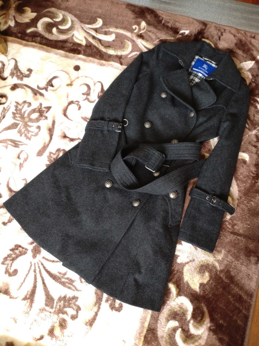 美品 BURBERRY バーバリー ブルーレーベル ウールロングコート