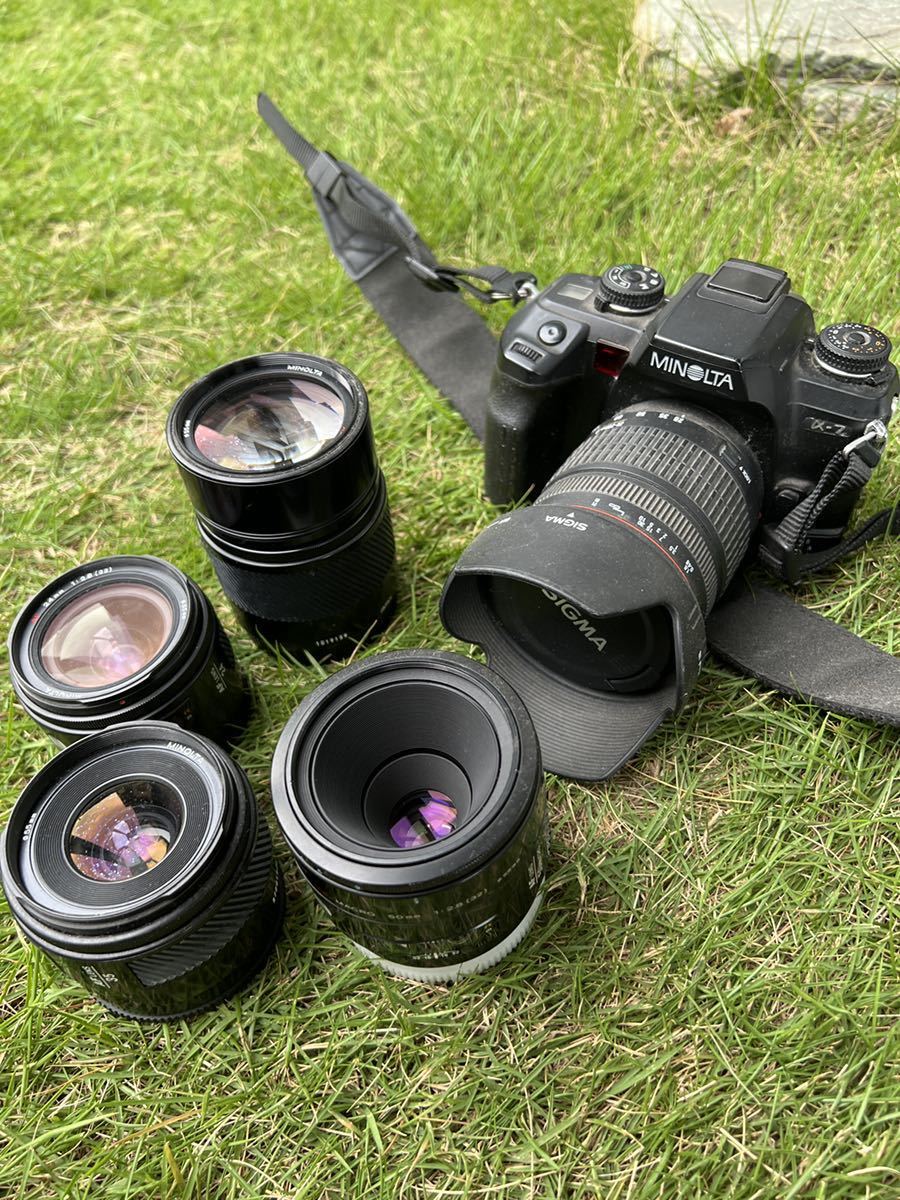 ミノルタ Minolta α-7 A-7 alpha 7 α7 フィルムカメラボディ レンズ5本 ストラップ付き