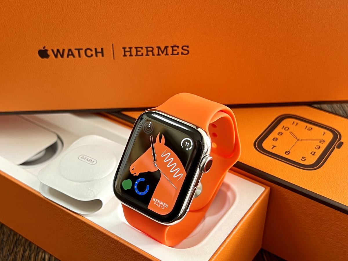 AppleCare+あり アップルウォッチ エルメス Apple Watch HERMES Series 6 44mm シルバー ステンレス GPS  Cellular 新品社外バンド付き