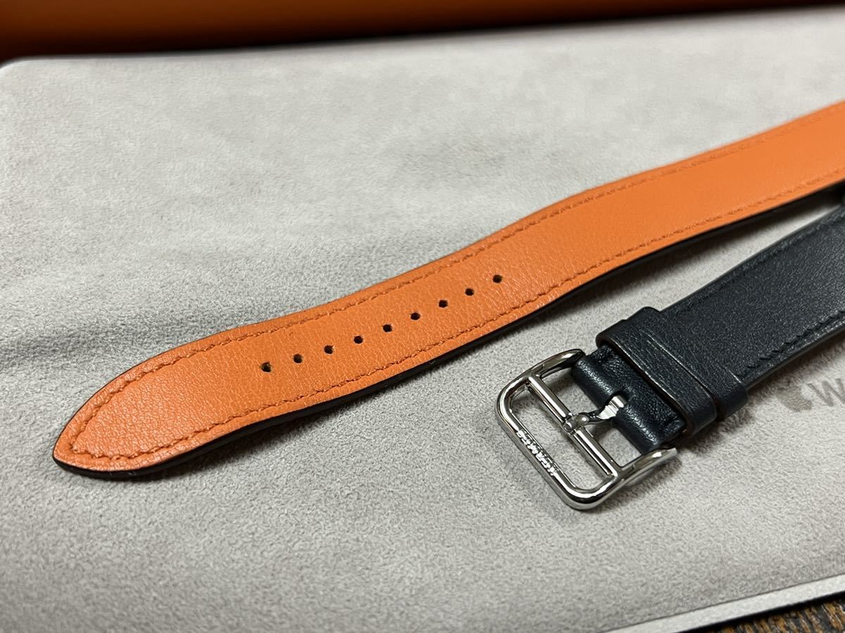 美品 人気カラー Apple Watch HERMES 41mm 40mm インディゴ クレ オレンジ ドゥブルトゥール レザーストラップ アップルウォッチ エルメス