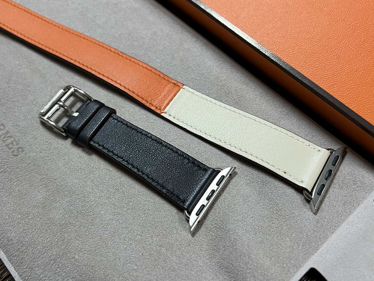 美品 人気カラー Apple Watch HERMES 41mm 40mm インディゴ クレ オレンジ ドゥブルトゥール レザーストラップ アップルウォッチ エルメス