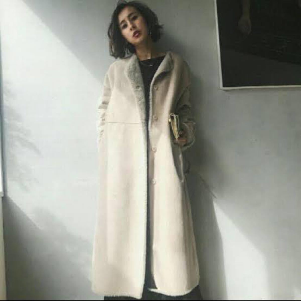 最終価格】アメリ 2WAY SOFT BOA LONG COAT ベージュ ムートンコート