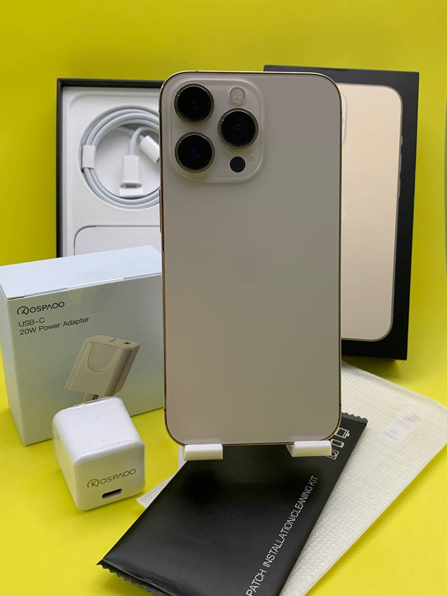 やや美品・付属あり iPhone13 Pro 128GB SIMフリー 保証2023年4月26日 バッテリー100% 3J864J/A ゴールド Appleモデル デモ機 WD0097