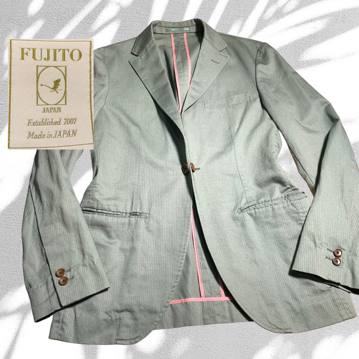 春のコレクション FUJITO 日本製 M アンコンジャケット カーキ コットン ジャケット テーラード Mサイズ