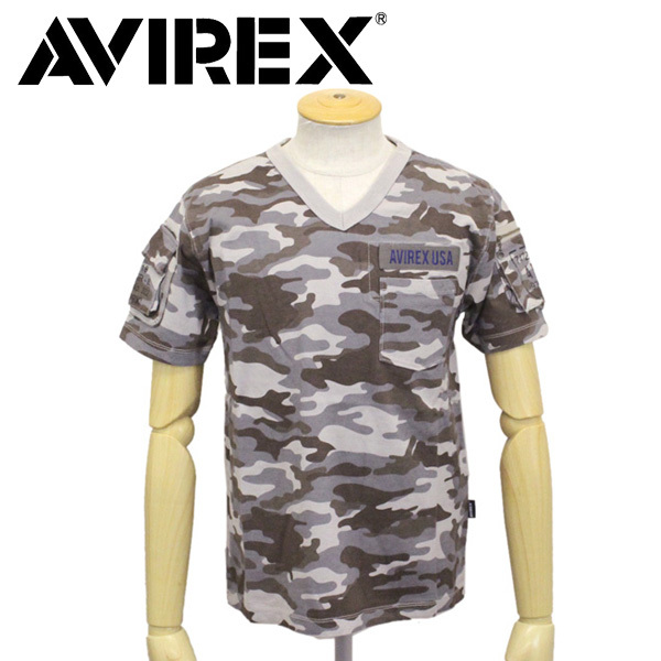 AVIREX (アヴィレックス) 6153347 V-NECK CAMO FATIGUE T-SHIRT Vネック カモ ファティーグ Tシャツ 06-SAND M_AVIREX