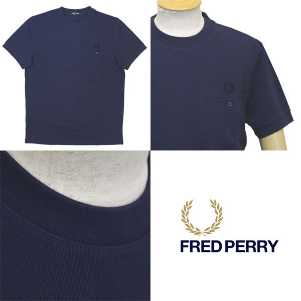 FRED PERRY (フレッドペリー) M8531 POCKET DETAIL PIQUE T-SHIRT ポケットTシャツ FP440 266 CARBON BLUE XS_PERRY(フレッドペリー)正規取扱店T