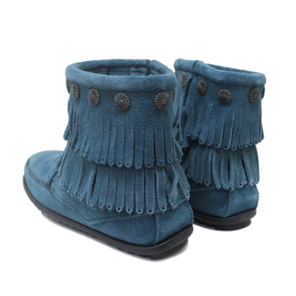 MINNETONKA(ミネトンカ) Double Fringe Side Zip Boot(フリンジ サイドジップブーツ) #697F PEACOCK BLUE レディース MT235-5(約22cm)_ミネトンカDoubleFringeSideZipBoot#697FPE