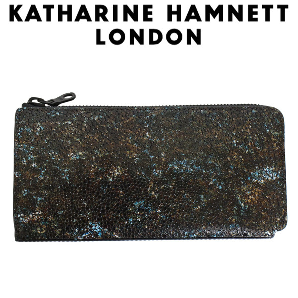 KATHARINE HAMNETT LONDON (キャサリンハムネット ロンドン) 490-52502 Garapagos L型ファスナー 束入れ ロングウォレット 全3色 02ブラウ