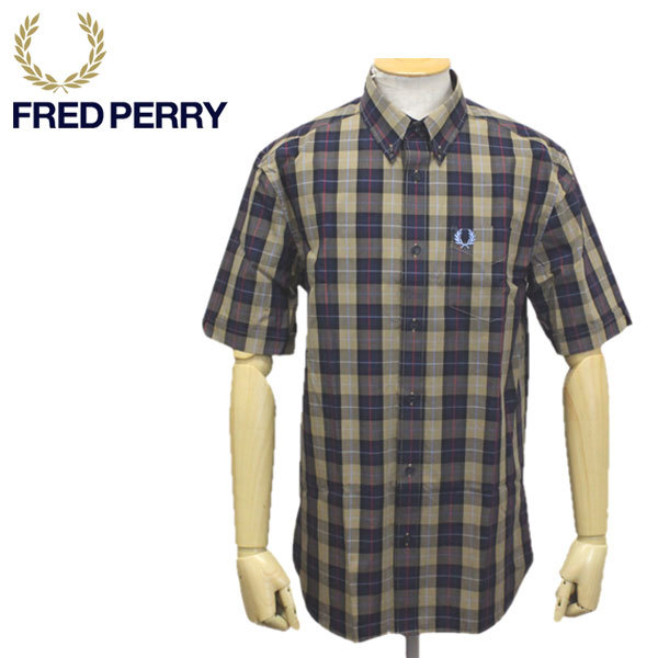 FRED PERRY (フレッドペリー) M1577 CHECK SHORT SLEEVE SHIRT チェック 半袖シャツ FP446 608 NAVY S_PERRY(フレッドペリー)正規取扱店T