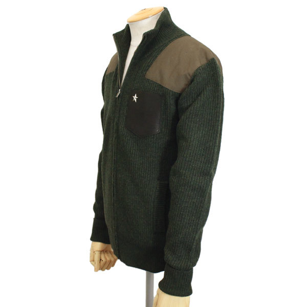 Schott (ショット) 3184008 SCH-LEATHER POCKET COMMAND SWEATER FULL ZIP レザーポケットコマンドセーター フルジップ 全3色 75OLIVE-S_Schott