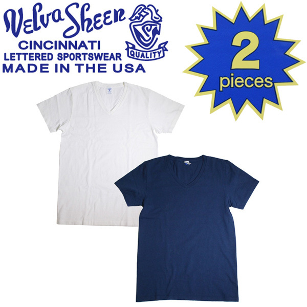 Velva Sheen (ベルバシーン) 160921 2PAC V/N TEE (半袖 V首 ) VネックTシャツ ポケット無し 2枚組 全10色 VLVS003-ホワイト+ネイビー-Mサ