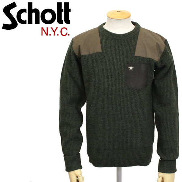 【返品不可】 3184009 (ショット) Schott LEATHER レザ NECK CREW SWEATER COMMAND POCKET トップス 【返品不可】 3184009 (ショット) Schott LEATHER レザ NECK CREW SWEATER COMMAND POCKET トップス