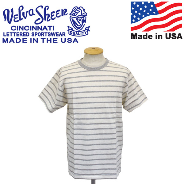 Velva Sheen (ベルバシーン) 161550U Uneven Border T-shirt アンイーブンボーダー 半袖Tシャツ アメリカ製 VLVS008 OATMEAL S_Velva Sheen