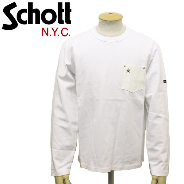 Schott (ショット) 3103148 LEATHER POCKET L/S T-SHIRT レザーポケット ロングスリーブ Tシャツ 01WHITE XL