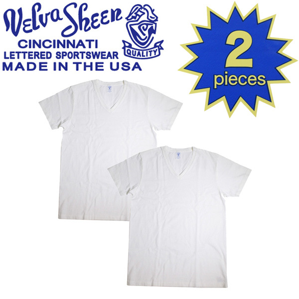 Velva Sheen (ベルバシーン) 160921 2PAC V/N TEE (半袖 V首 ) VネックTシャツ ポケット無し 2枚組 全10パターン VLVS003-ホワイト+ホワイ