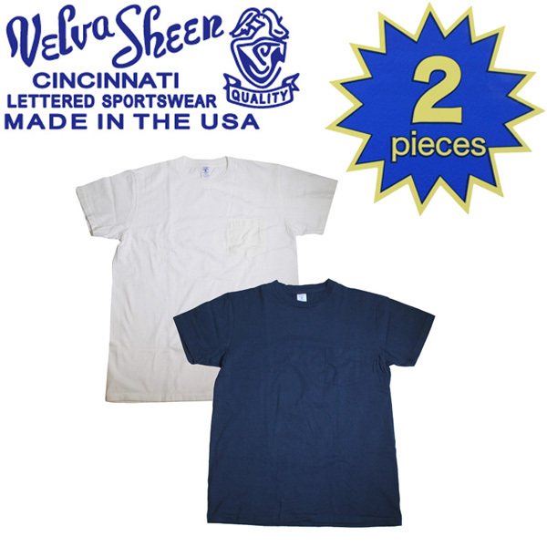 Velva Sheen (ベルバシーン) 160920 2PAC C/N PK TEE (半袖 丸首 ) クルーネックTシャツ ポケット有り 2枚組 全10色 VLVS002-ホワイト+ネイ
