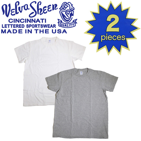 Velva Sheen (ベルバシーン) 160919 2PAC C/N TEE (半袖 丸首 ) クルーネックTシャツ ポケット無し 2枚組 全10色 VLVS001-ホワイト+ヘザー