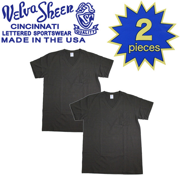 Velva Sheen (ベルバシーン) 160922 2PAC V/N PK TEE (半袖 V首 ) VネックTシャツ ポケット有り 2枚組 全10色 VLVS004-ブラック+ブラック-S