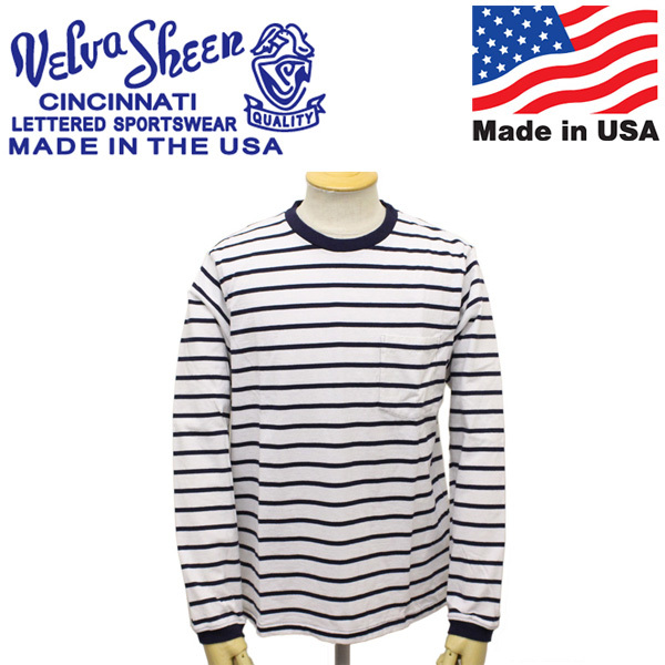 Velva Sheen (ベルバシーン) 161738U Uneven Border L/S T-shirt アンイーブンボーダー 長袖Tシャツ アメリカ製 VLVS010 WHITExNAVY M