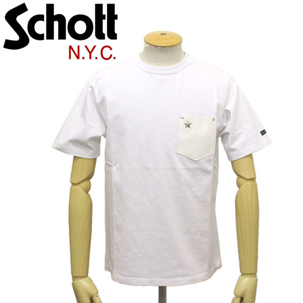 人気絶頂 (ショット) Schott 3103112 01 ワンスター Tシャツ レザーポケット ONESTAR T PKT LEATHER トップス