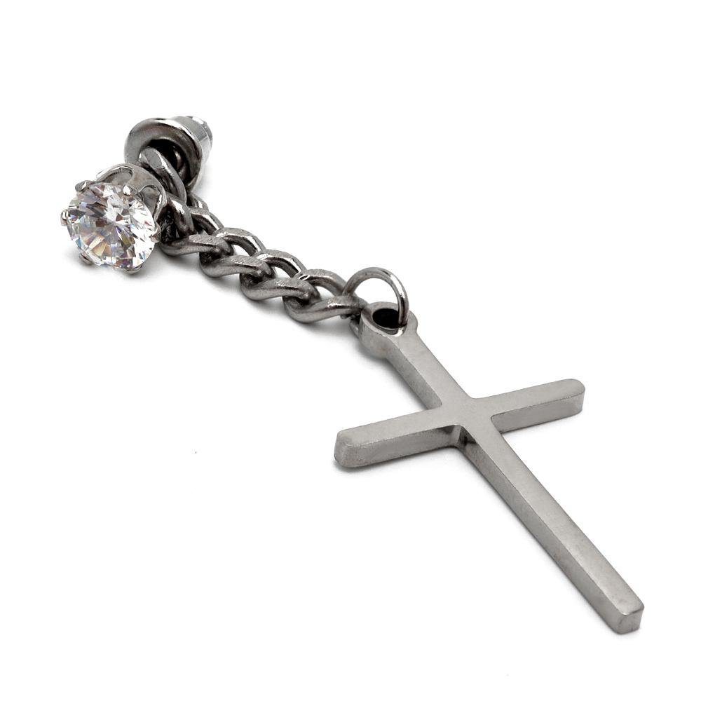  Drop earrings men's Cross chain 10 character . stainless steel AAA CZ.. Korea flat stud earrings one bead metal allergy 