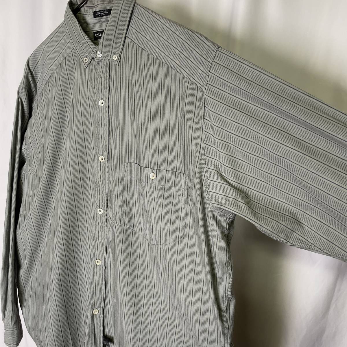 90s Calvin Klein Sport stripe shirt L big size green button down Calvin Klein CK 80s 00s old clothes Old Vintage 