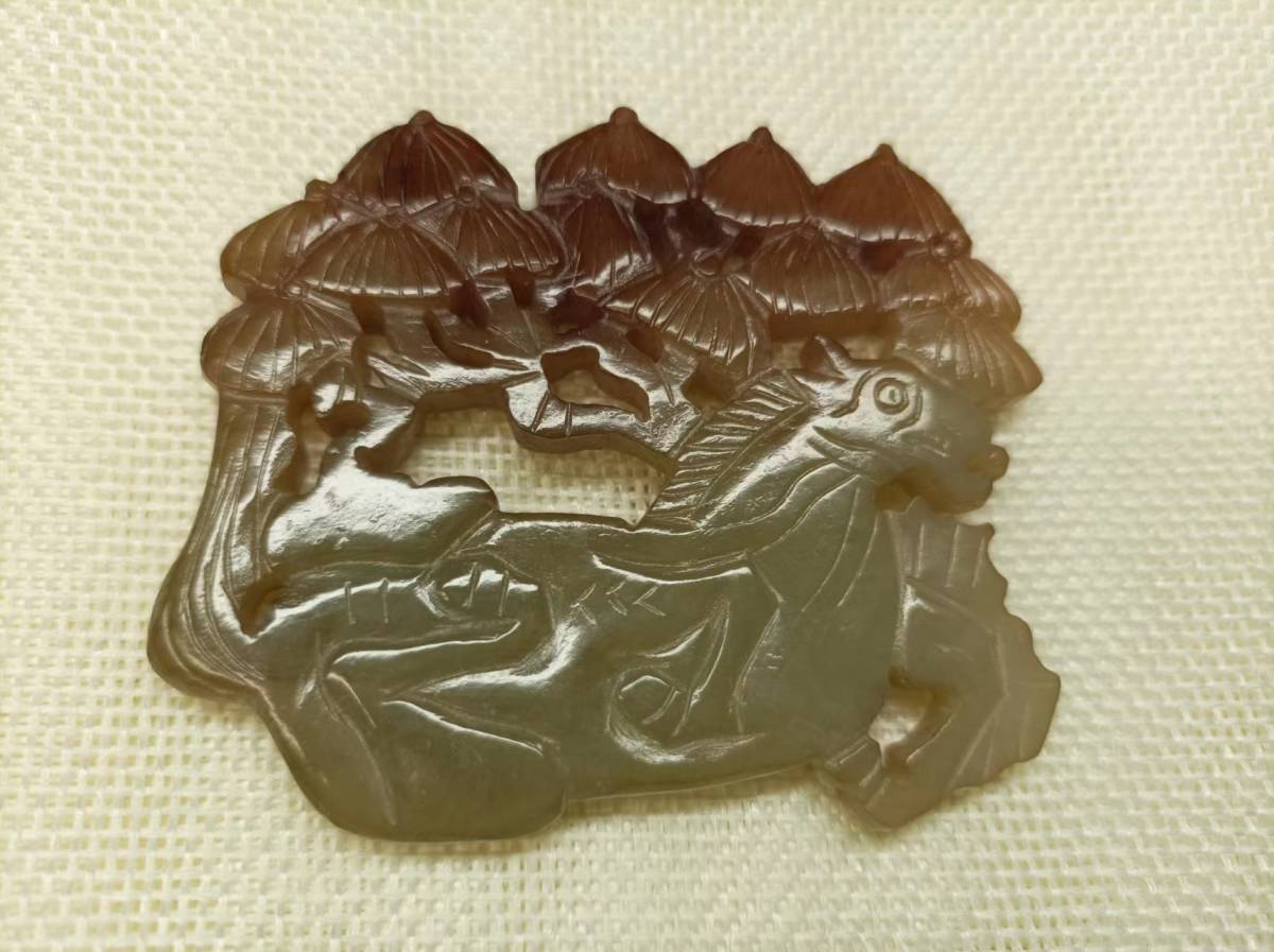 中国 唐物 砡 時代物 明代馬紋玉珮飾