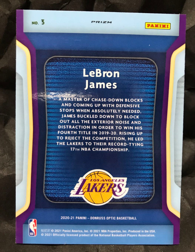 レブロン・ジェームズ Lebron James 2020-21 Panini Optic Air Defense シルバー トレーディングカード_画像2