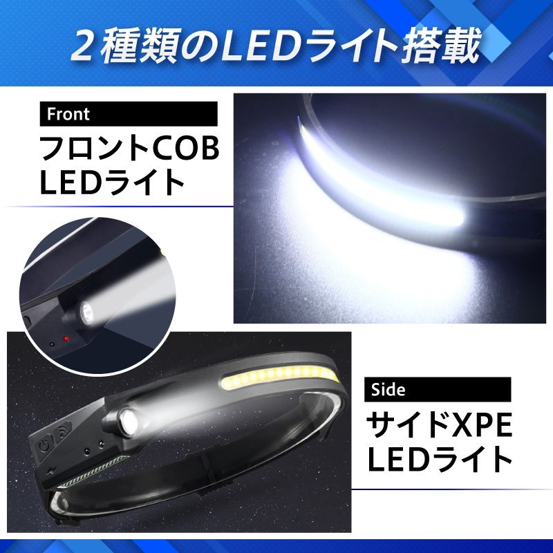 新品/ヘッドライト 充電式 COB LEDライト 超広角 作業灯 ヘッドランプ モーションセンサー/強弱/③_画像2