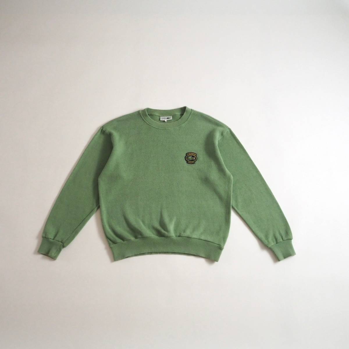 【初売り】 ラコステ　Lacoste　正規品　コットン１００％　ニット　セーター　黄緑色　エンブレム　美品　メンズ セーター