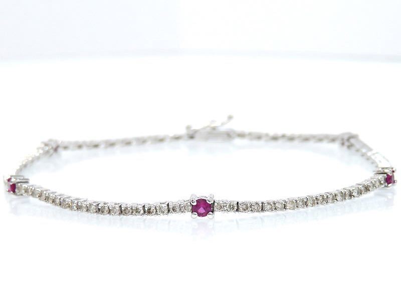 K18 ルビー0.33ct ダイヤモンド1.00ct テニスブレスレット ホワイト