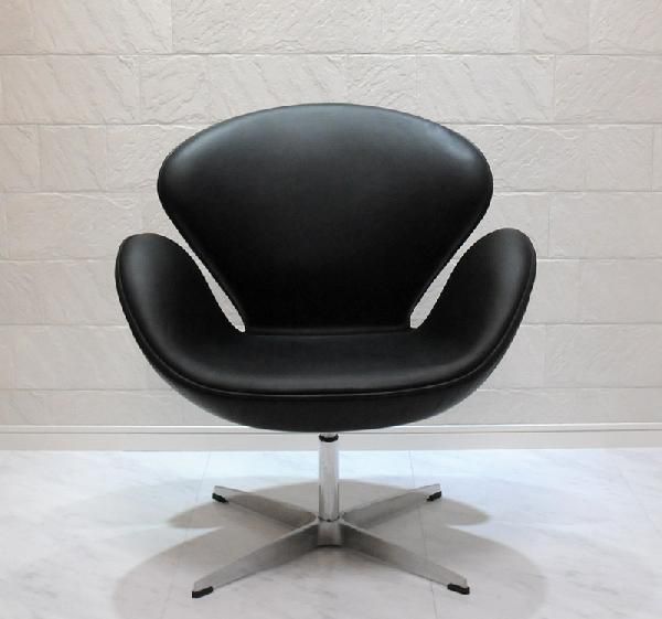 最上の品質な 本革ブラック アルネヤコブセン スワンチェア 椅子 デザイナーズ家具 パーソナルチェア chair swanchair いす イス ヤコブセン
