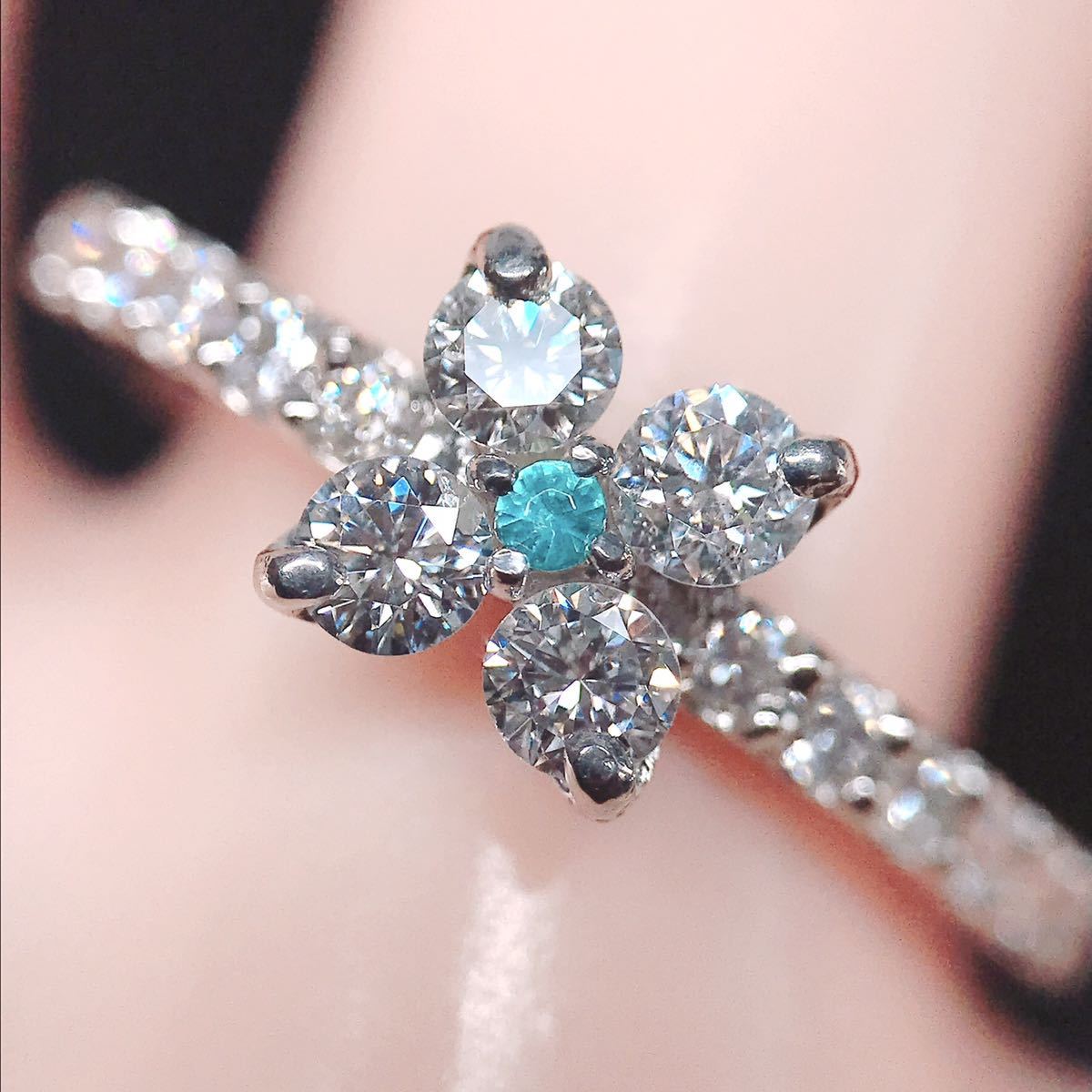 パライバトルマリン 0.01ct ダイヤモンド 0.44ct リング PT900