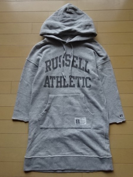 【RUSSELL ATHLETIC】ロング丈 スウェットパーカー グレー SIZE:M (ラッセル,ミニワンピ,カレッジロゴ)_画像2