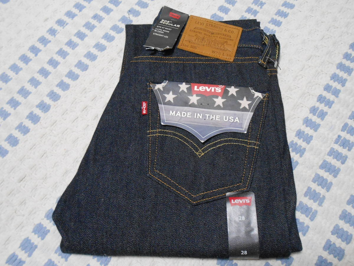 新品!米国製!リーバイス プレミアム505 ストレート W28・L34 ビッグE 赤ミミ リジット 005051869 501XX 糊付き セルビッジ _画像1