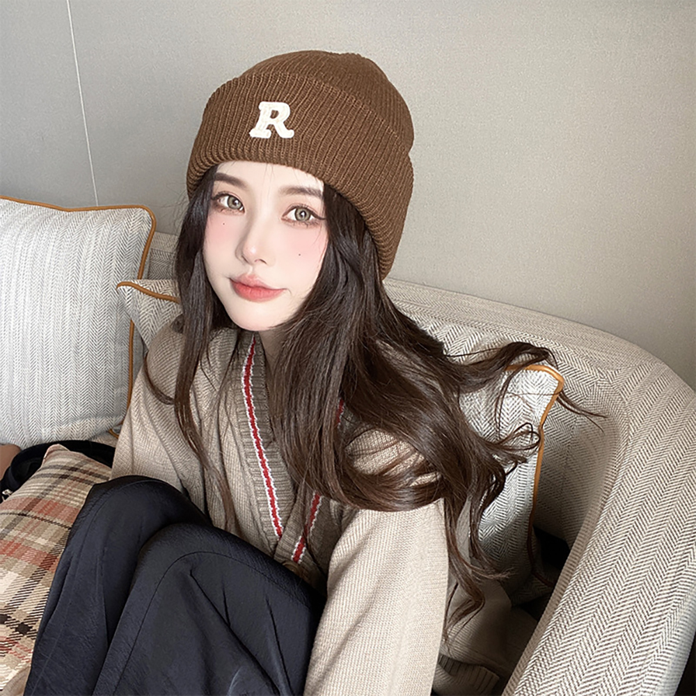 R ニットキャップ ブラウン ニット帽 帽子 刺繍 ワッチキャップ R ニットキャップ ブラウン ニット帽 帽子 刺繍 ワッチキャップ