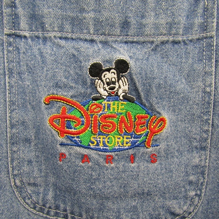 90s サイズ L The Disney Store 刺繍 ミッキーマウス デニム シャツ 長袖 1ポケット ブルー系 ディズニー 古着 ビンテージ 2O1266_画像5
