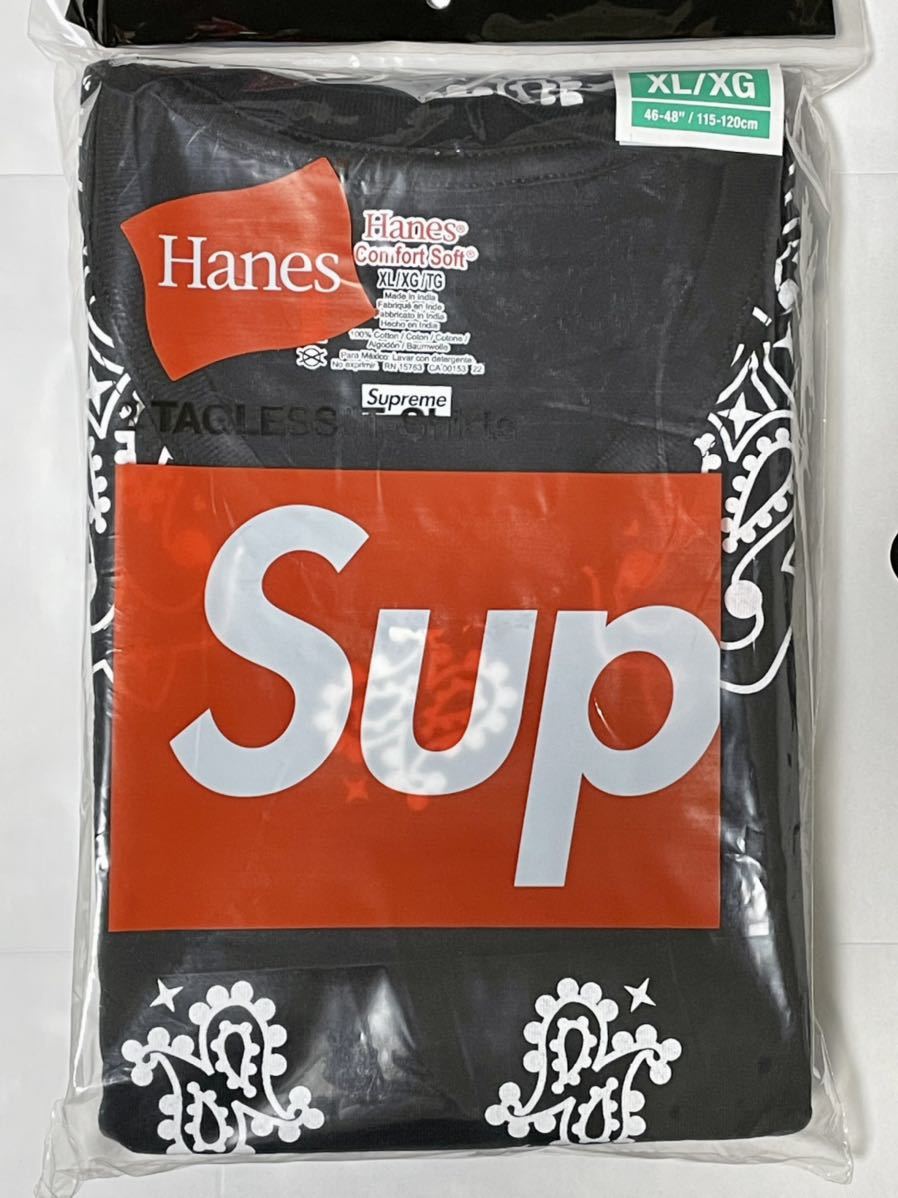 Supreme Hanes Bandana Tagless Tees black XL ヘインズ バンダナ シュプリーム 黒