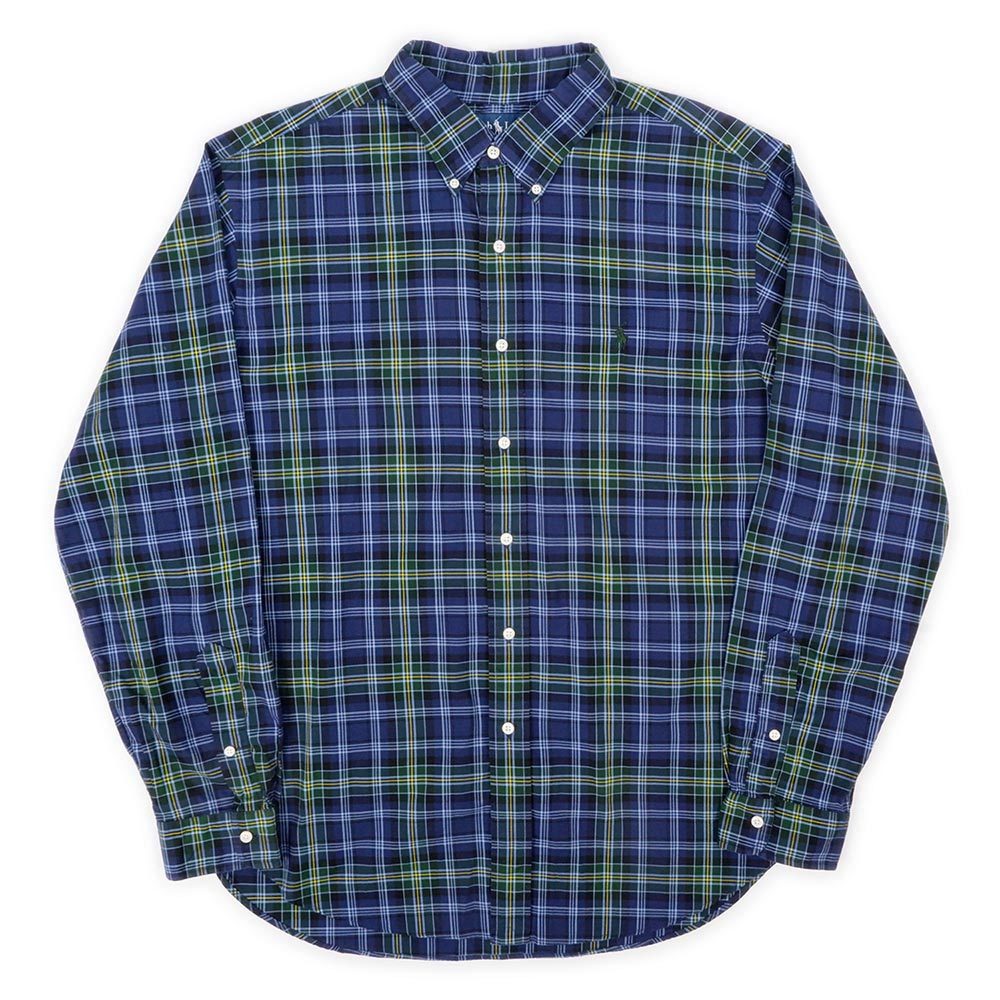 ポロラルフローレン Polo Ralph Lauren 90's ボタンダウンシャツ 定番 CLASSIC FIT ロゴ 刺繍 (-7279) ネイビー系 チェック柄 XL