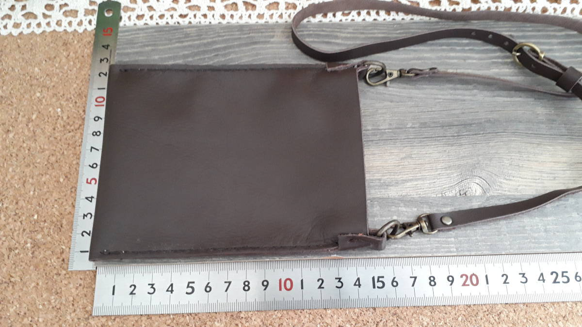 [SALE] including carriage ) cow leather Mini pochette * neck .. smartphone case *iphone case * cow leather dark chocolate & clear / hand made leather 
