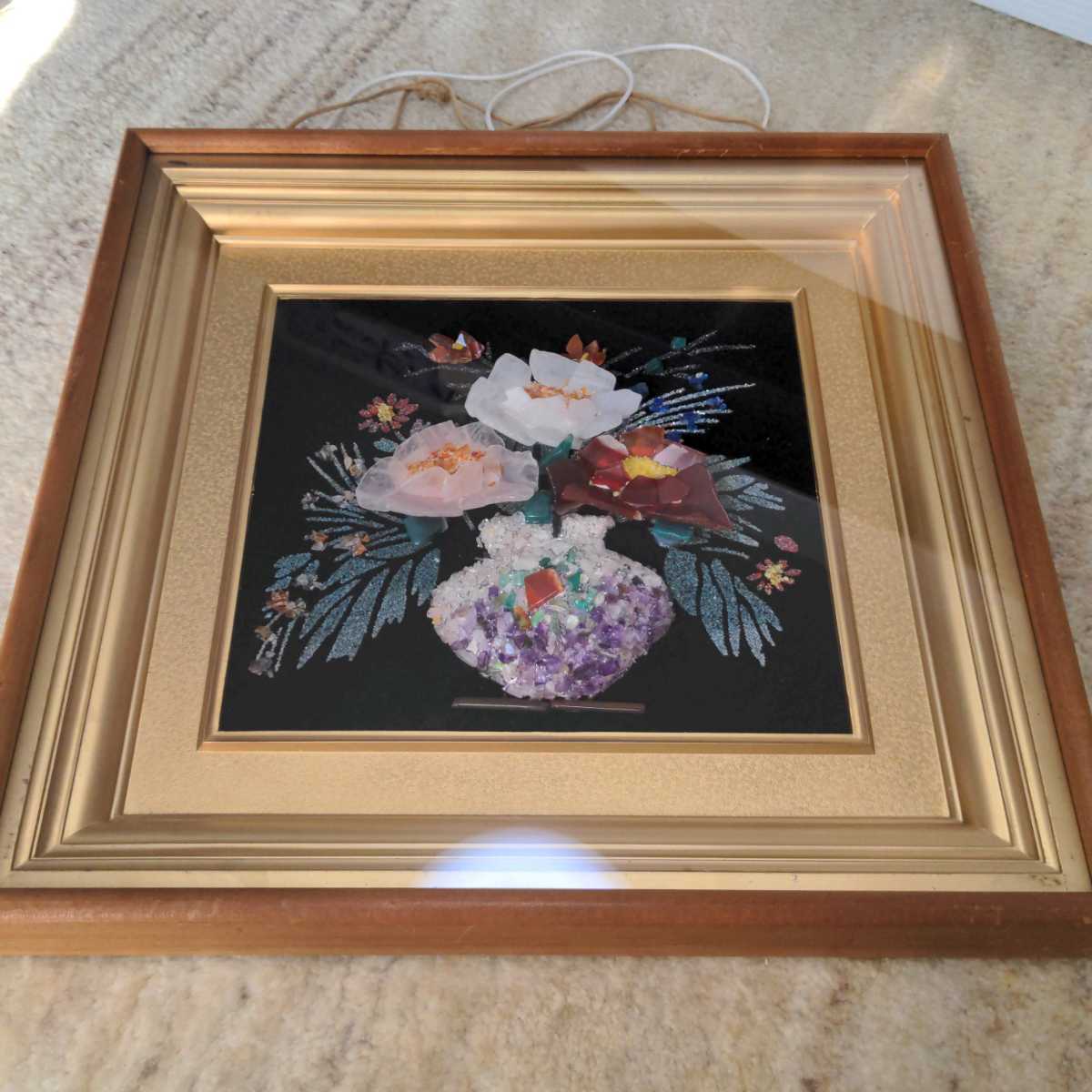 孔雀の宝石絵画 額あり(ガラス面なし) 天然石 アンティーク 孔雀の宝石絵画 額あり(ガラス面なし) 天然石 アンティーク